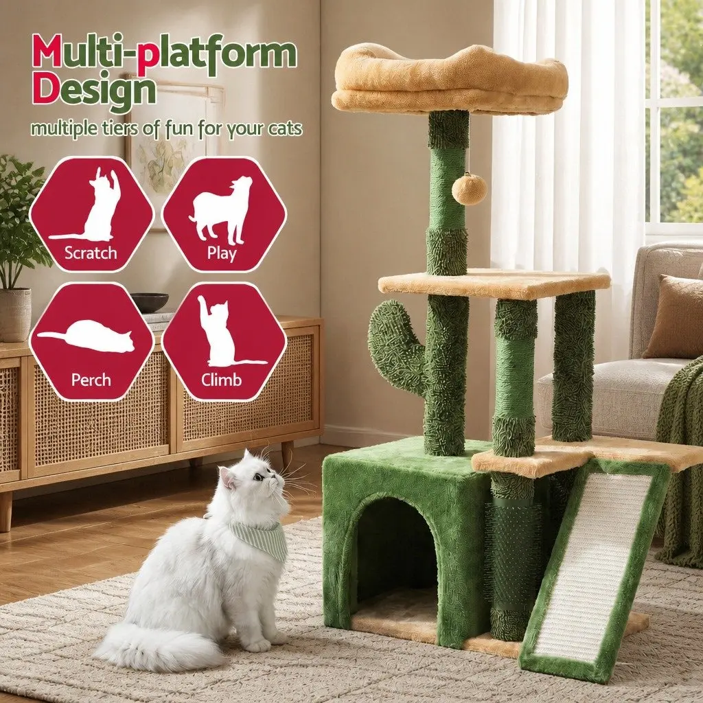 Cat Tree Tower Multi-Level 101cm Scratching Post Green