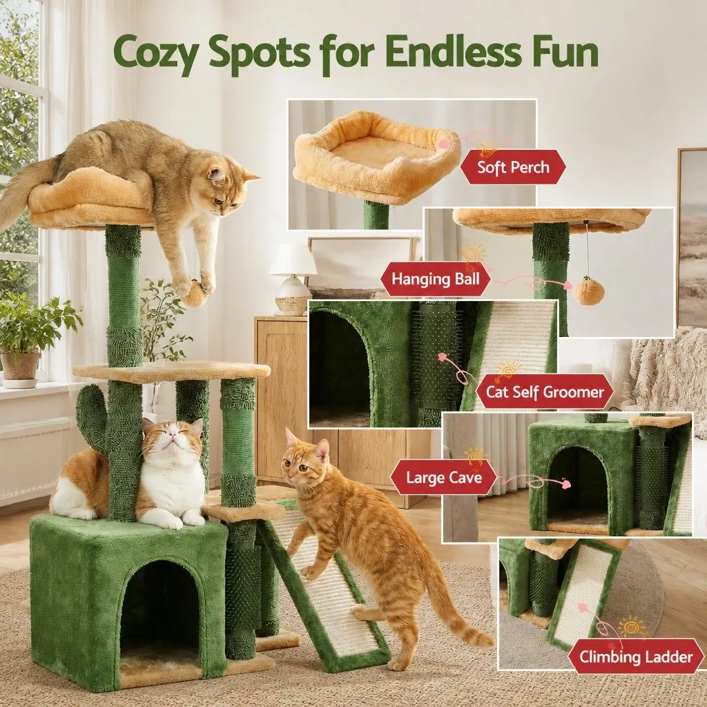 Cat Tree Tower Multi-Level 101cm Scratching Post Green