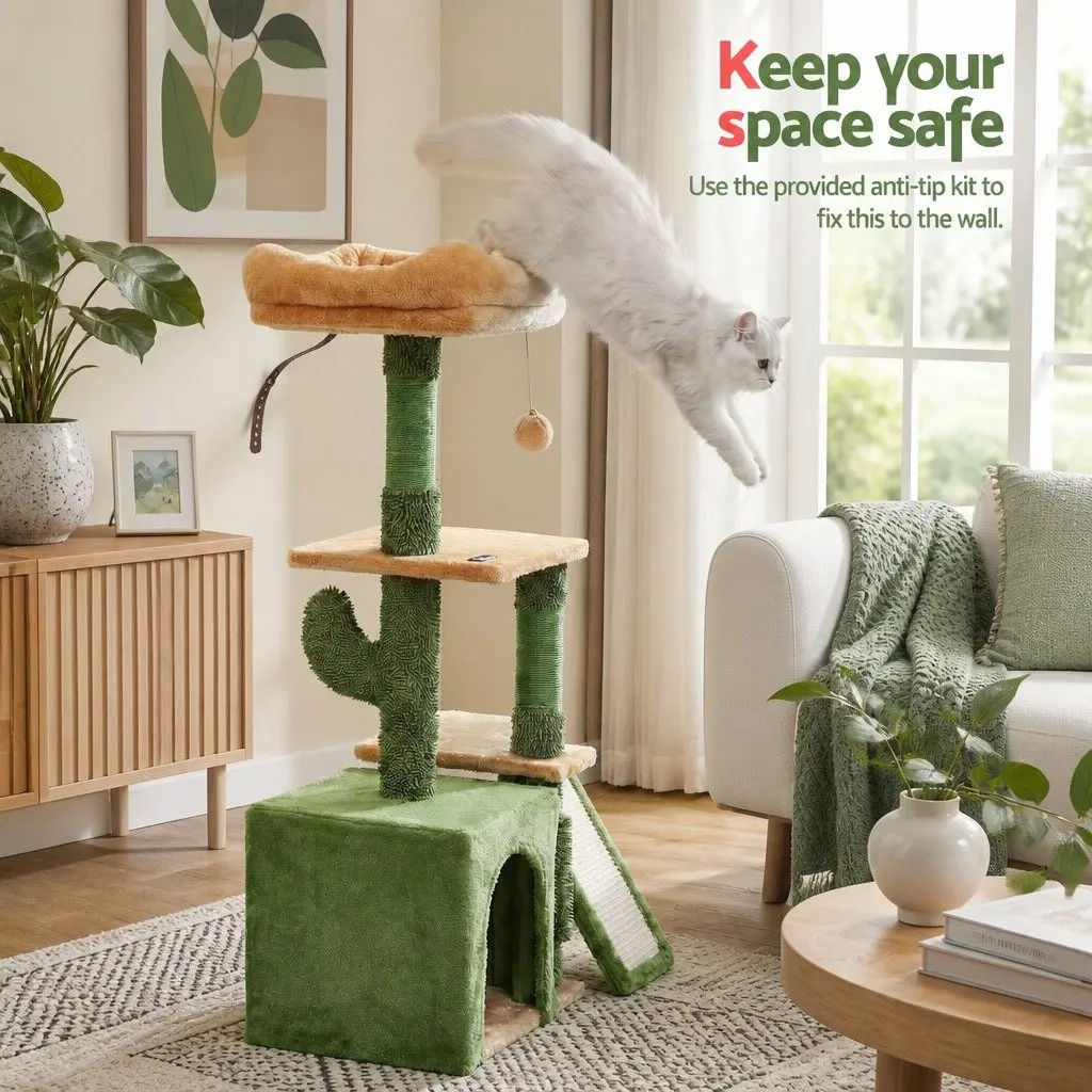 Cat Tree Tower Multi-Level 101cm Scratching Post Green