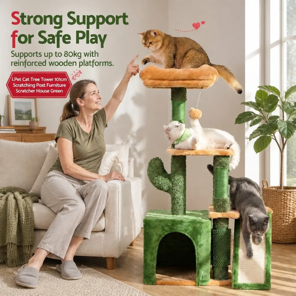 Cat Tree Tower Multi-Level 101cm Scratching Post Green