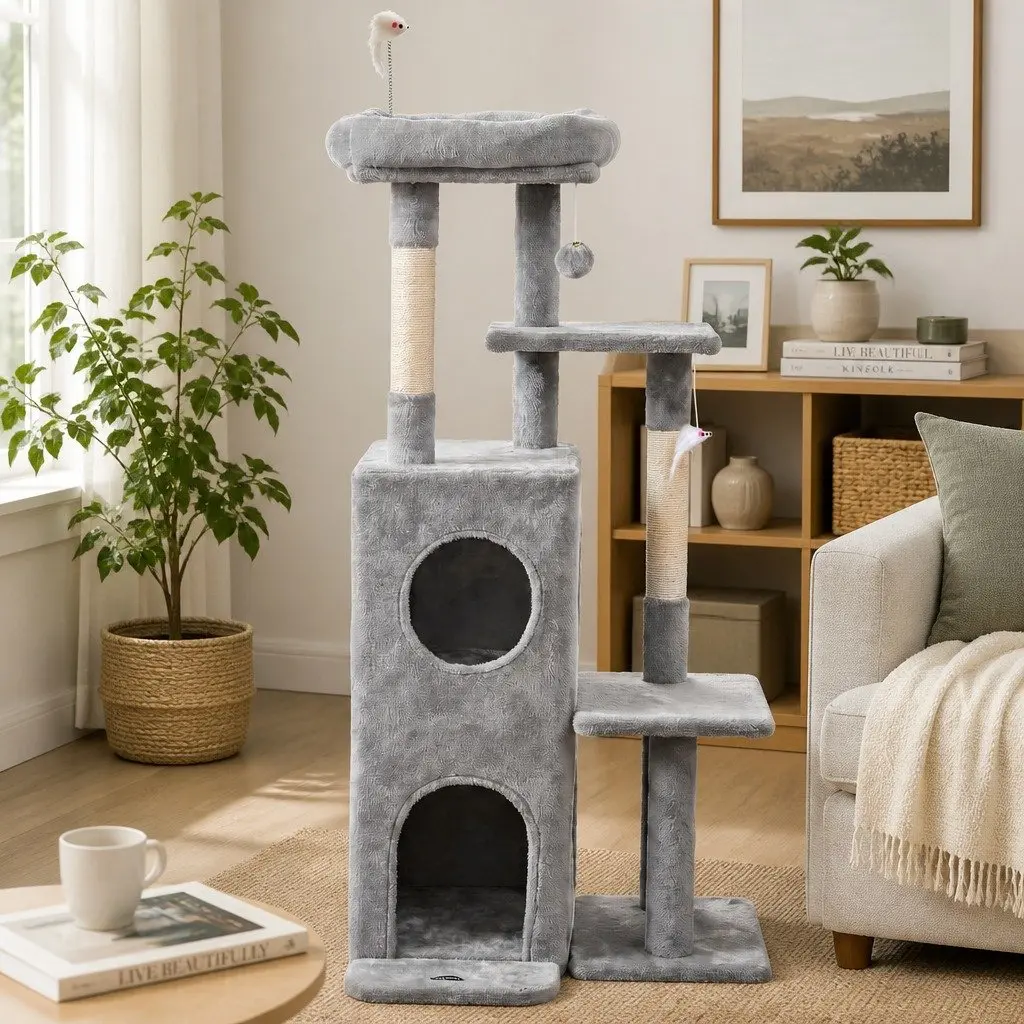 Cat Tree Tower 127cm Scratching Post Multi-Level Platforms Perches Hideouts