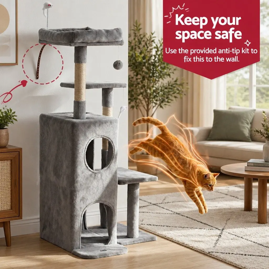 Cat Tree Tower 127cm Scratching Post Multi-Level Platforms Perches Hideouts