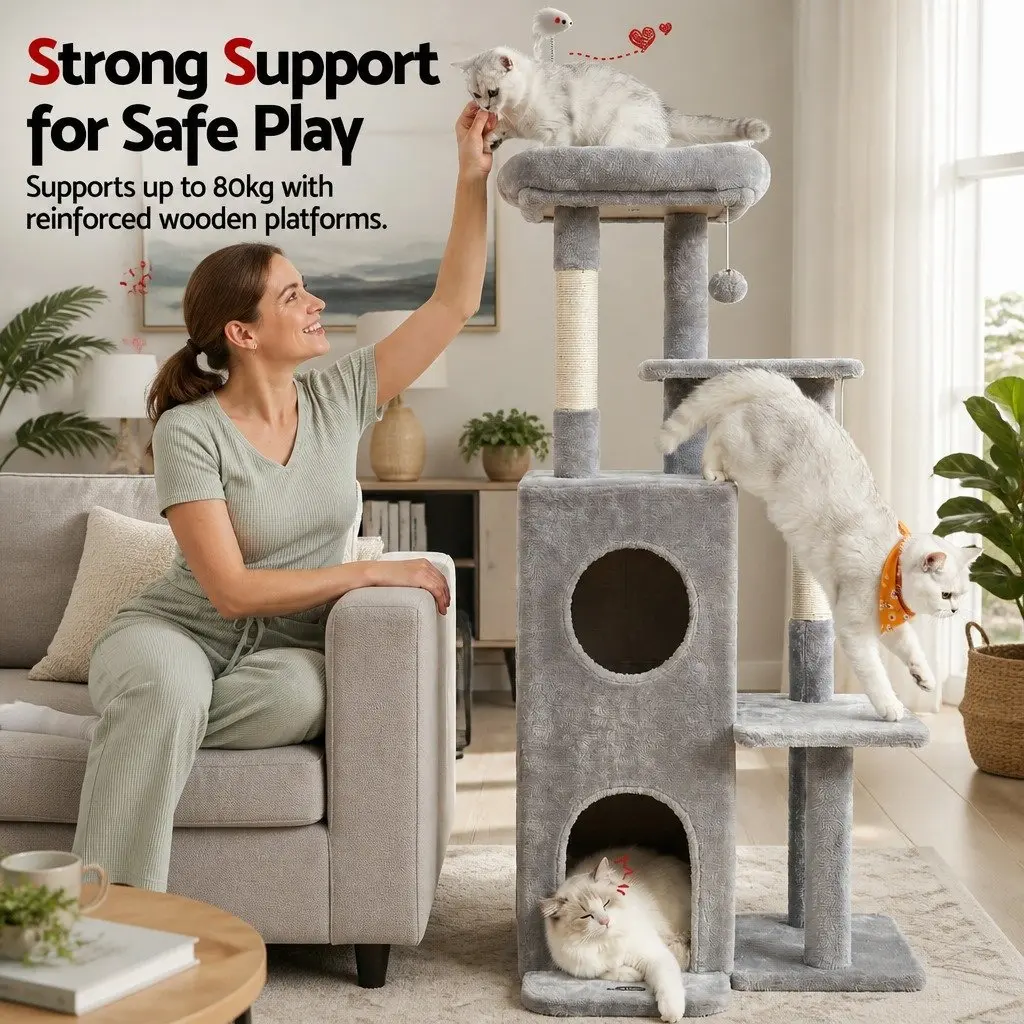 Cat Tree Tower 127cm Scratching Post Multi-Level Platforms Perches Hideouts