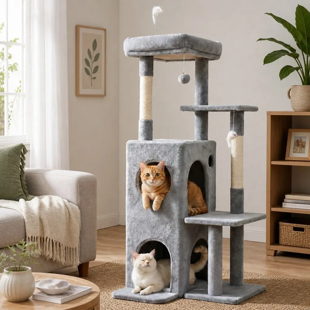 Cat Tree Tower 127cm Scratching Post Multi-Level Platforms Perches Hideouts