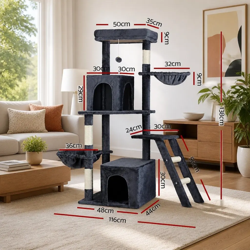 Cat Tree Tower Multi-Level Scratching Post Condo 138cm Grey