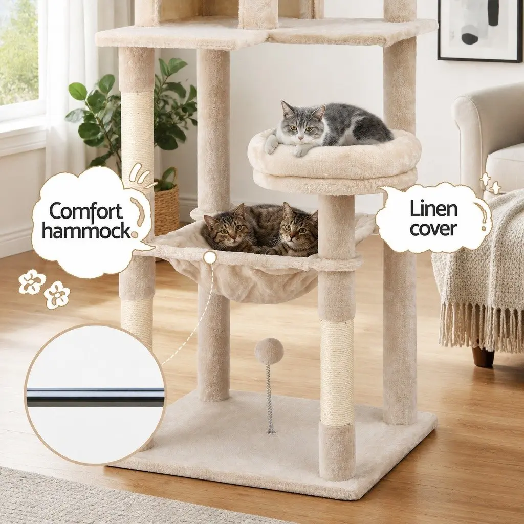 Cat Tree Tower 143cm Scratching Post Condo House Multi-Level Climbing Lounging