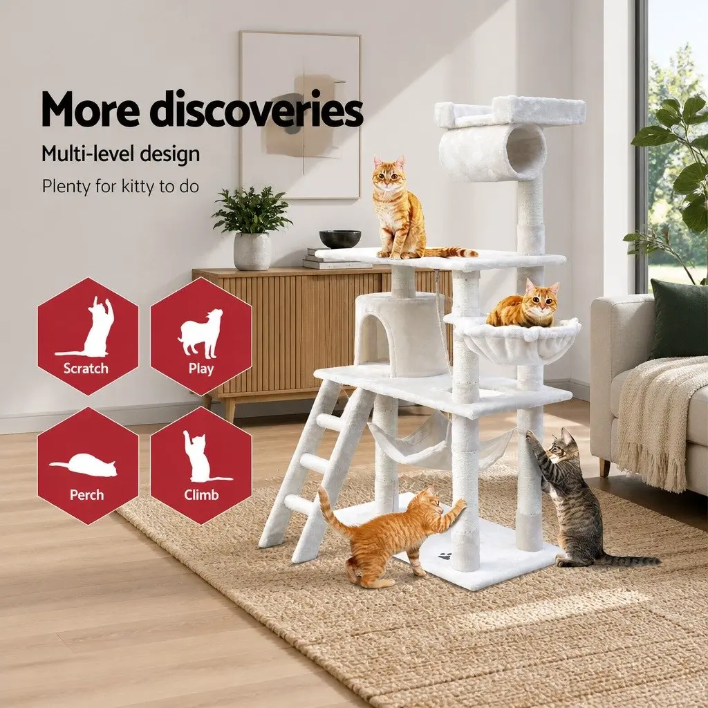 Cat Tree 141cm Multi-Level Scratching Post Tower with Sisal Poles Plush Bed