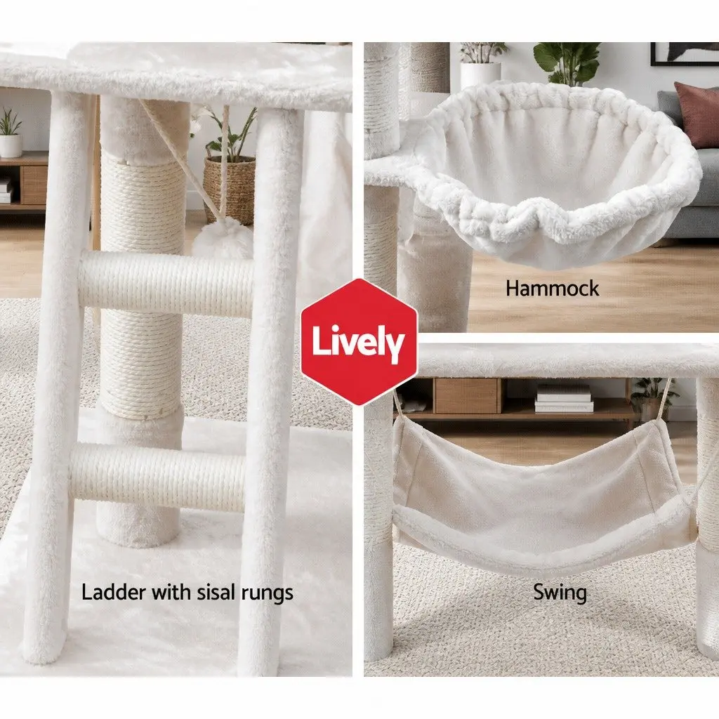 Cat Tree 141cm Multi-Level Scratching Post Tower with Sisal Poles Plush Bed