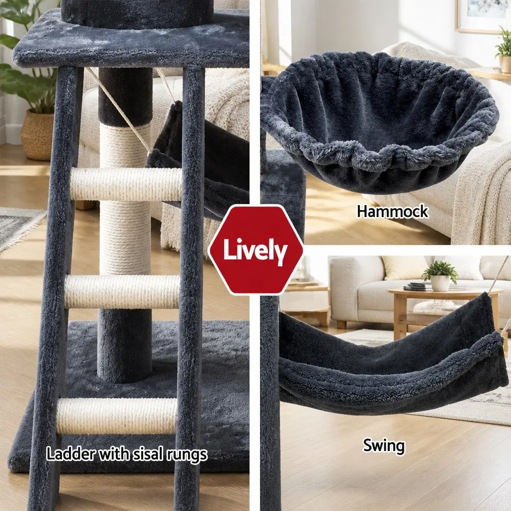 Cat Tree Multi-Level Plush Cover 141cm Grey Scratching Post Condo Perch Bed