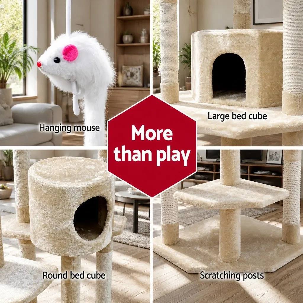 Cat Tree 203cm Tower Scratching Post Condo Hammock Perches Bed Beige