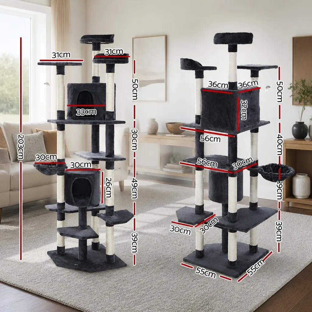 Cat Scratching Post Multi-Level Tower Condo House Bed 203cm Grey