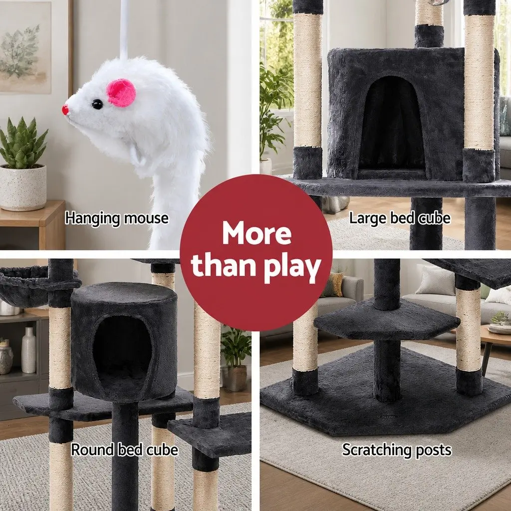 Cat Scratching Post Multi-Level Tower Condo House Bed 203cm Grey