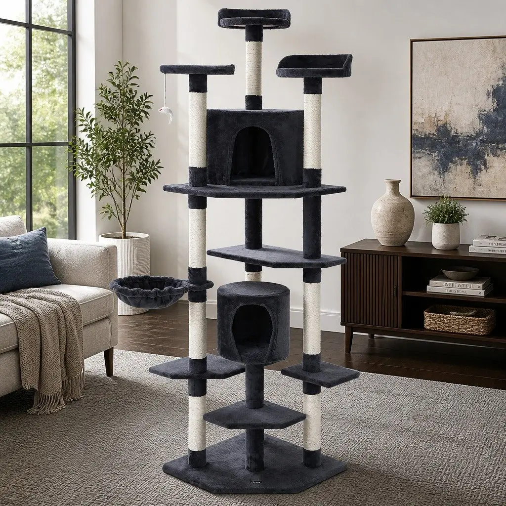 Cat Scratching Post Multi-Level Tower Condo House Bed 203cm Grey