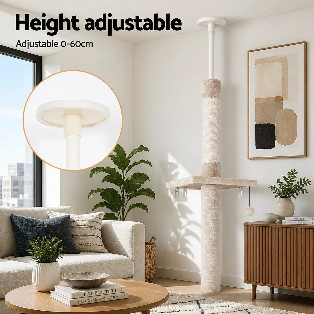Cat Tree Floor to Ceiling Tower 290cm with 5 Platform Levels Scratching Post Bed