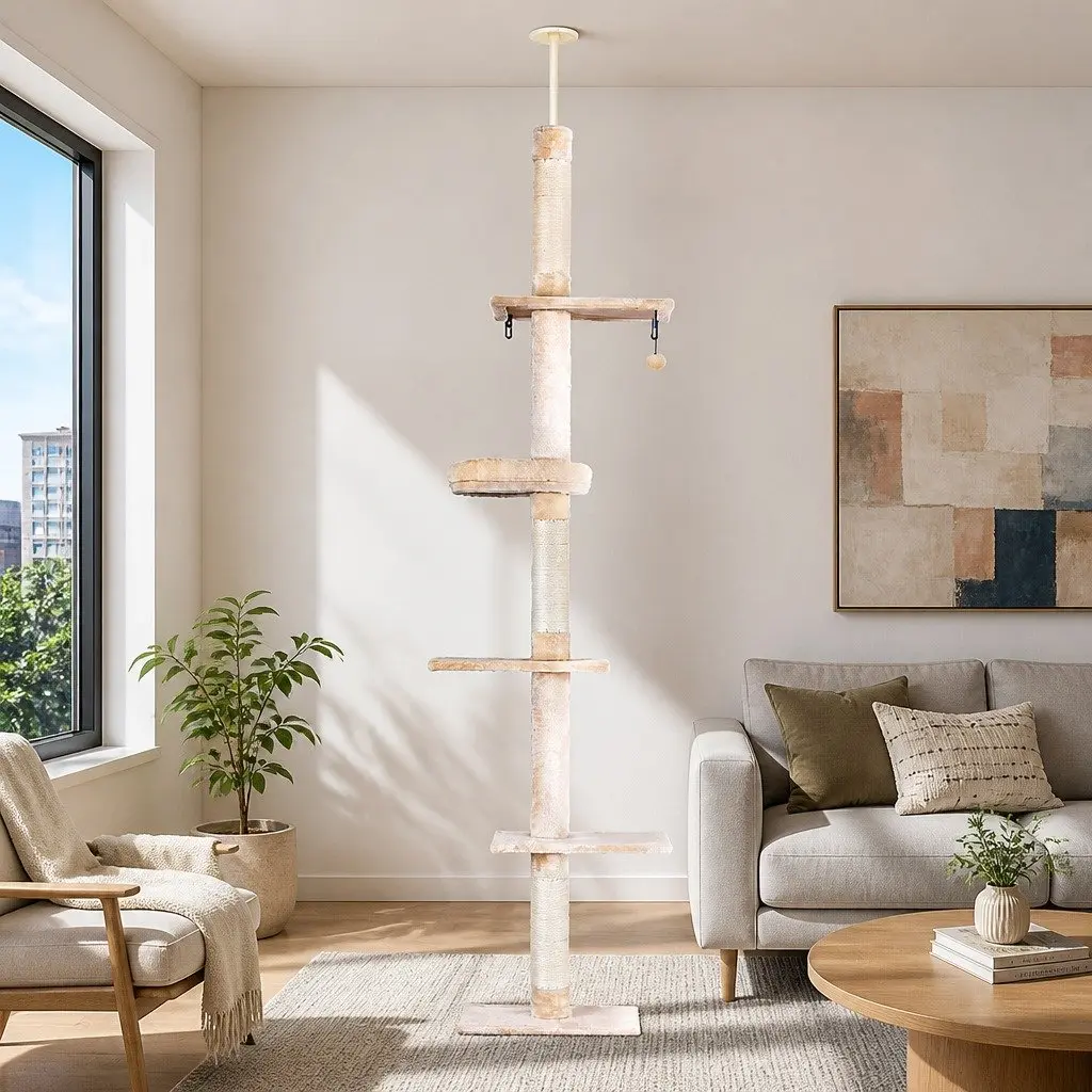 Cat Tree Floor to Ceiling Tower 290cm with 5 Platform Levels Scratching Post Bed