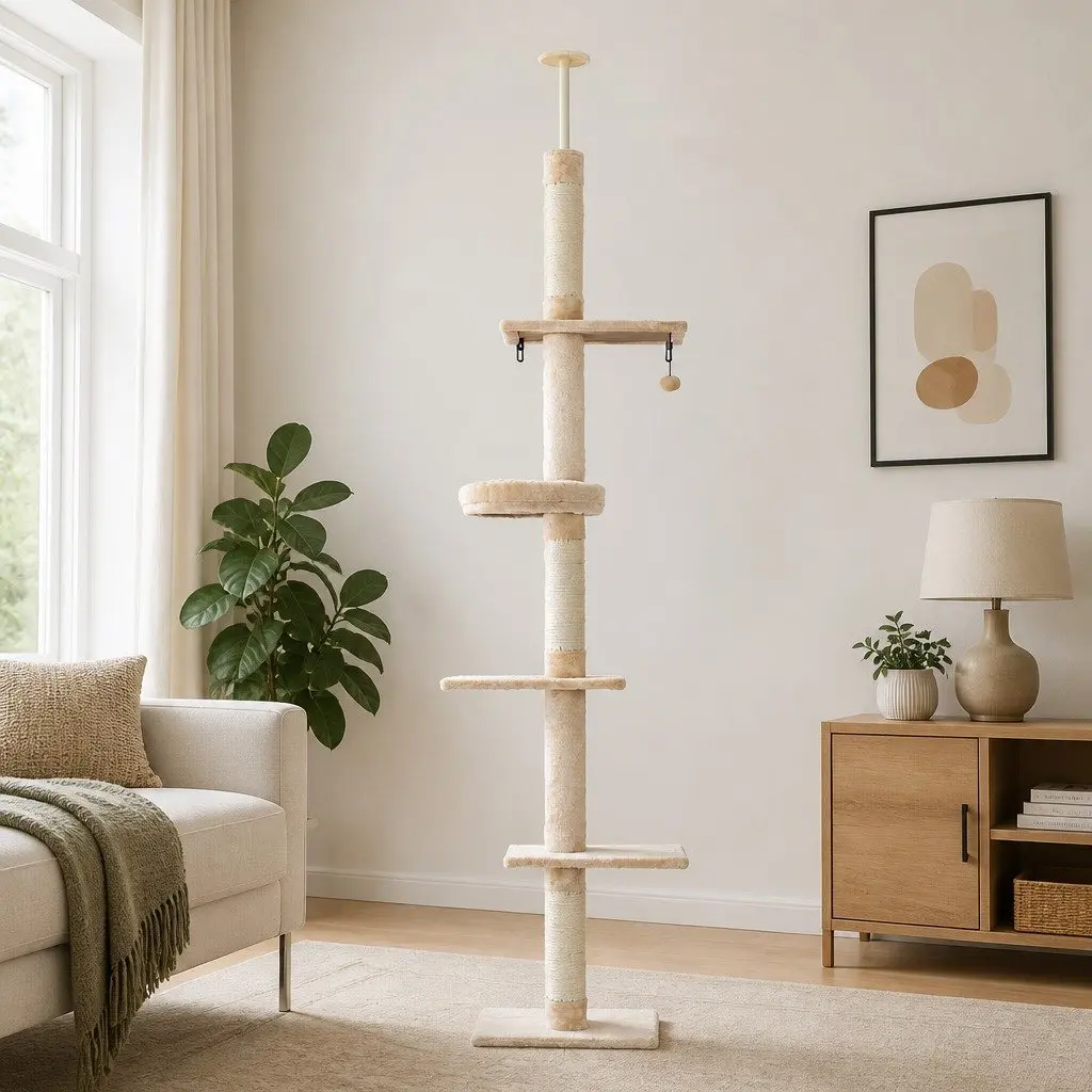 Cat Tree Floor to Ceiling Tower 290cm with 5 Platform Levels Scratching Post Bed