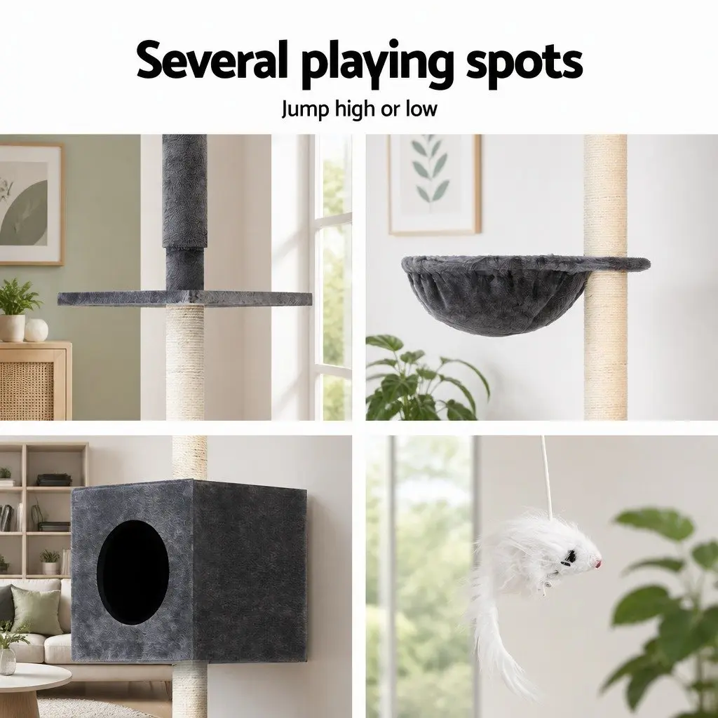 Cat Tree Tower Floor to Ceiling 260cm Dark Grey 4 Platform Levels