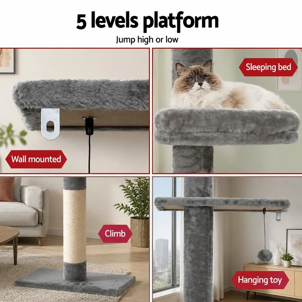 Cat Tree Floor to Ceiling 290cm 5 Levels Plush Cover