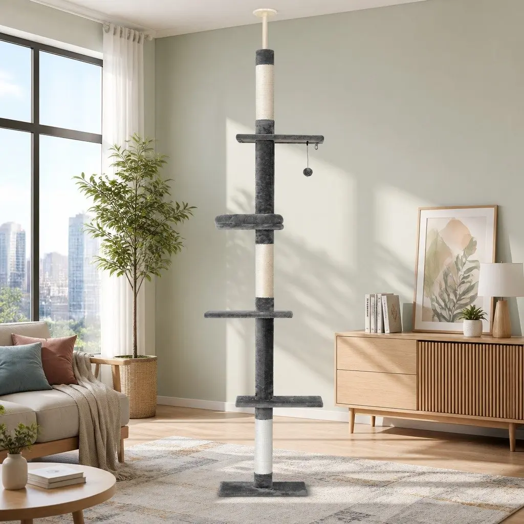 Cat Tree Floor to Ceiling 290cm 5 Levels Plush Cover