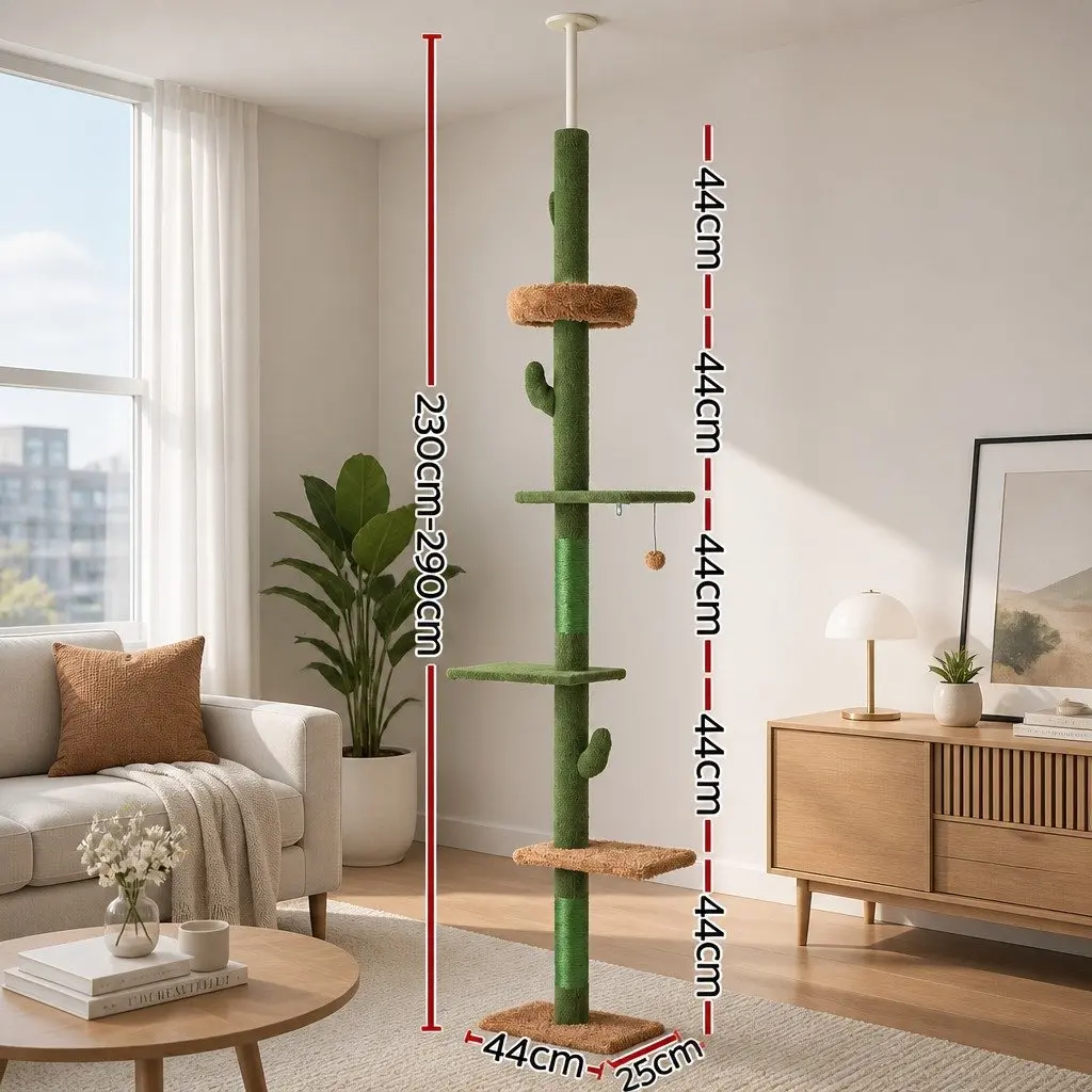 Cat Tree Tower Floor to Ceiling Adjustable 290cm Multi Level Scratching Post Bed