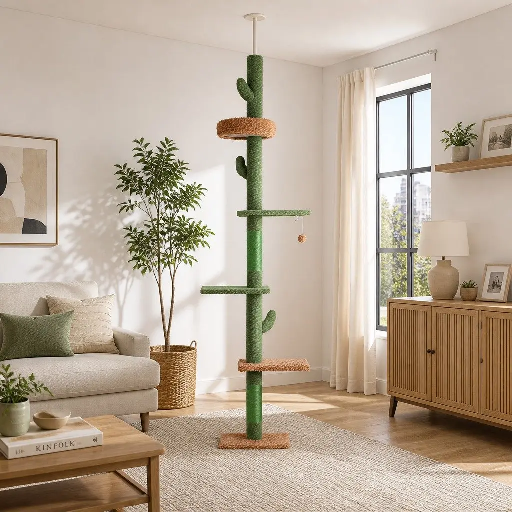 Cat Tree Tower Floor to Ceiling Adjustable 290cm Multi Level Scratching Post Bed