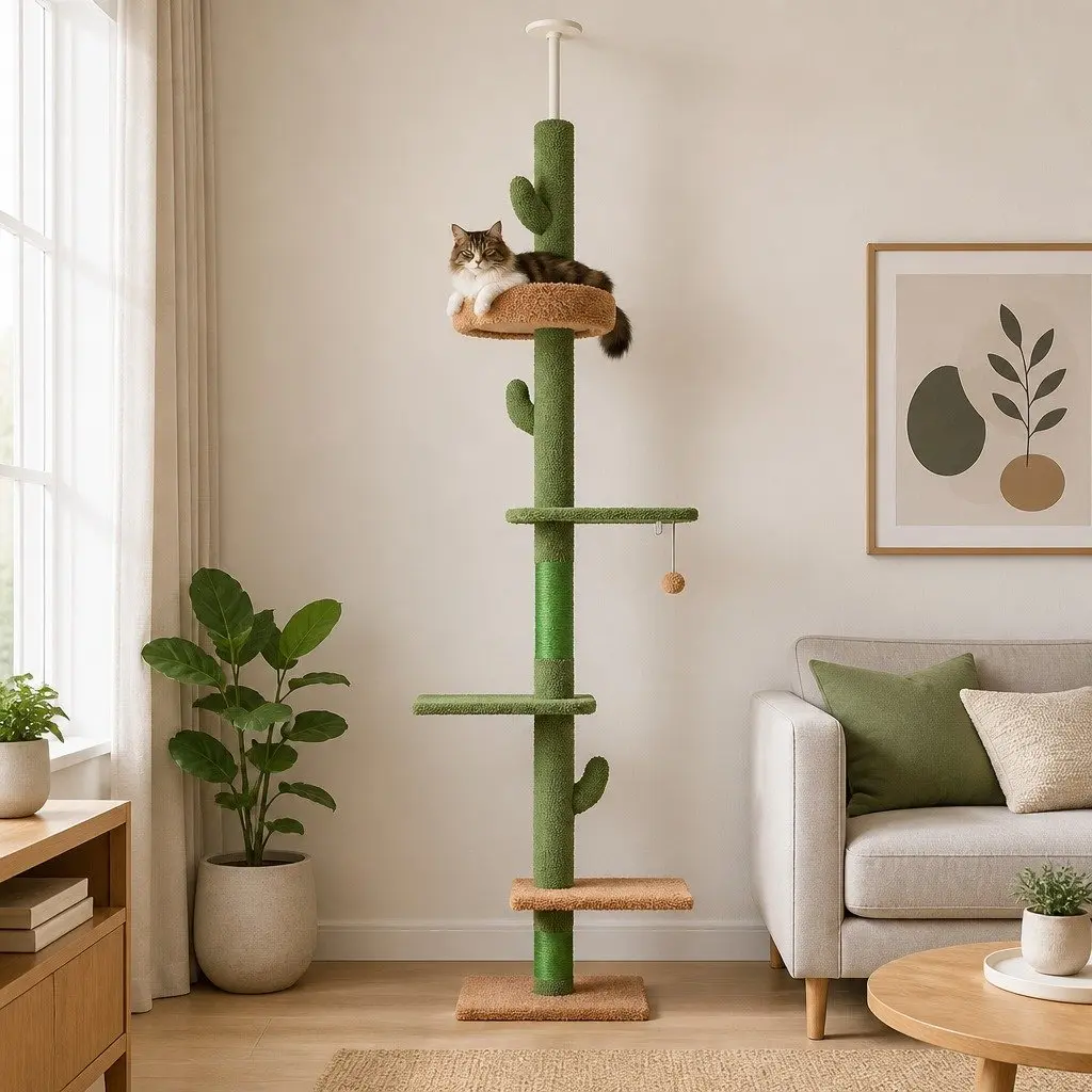 Cat Tree Tower Floor to Ceiling Adjustable 290cm Multi Level Scratching Post Bed