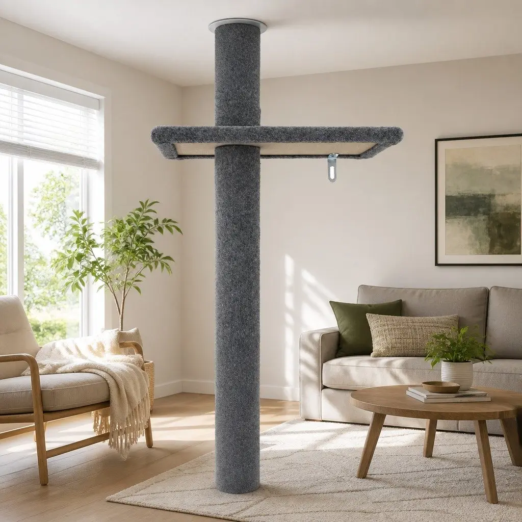 Ceiling Cat Tree Adjustable Height 290cm Grey 4-Level Scratching Post