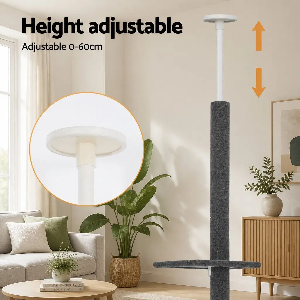 Ceiling Cat Tree Adjustable Height 290cm Grey 4-Level Scratching Post