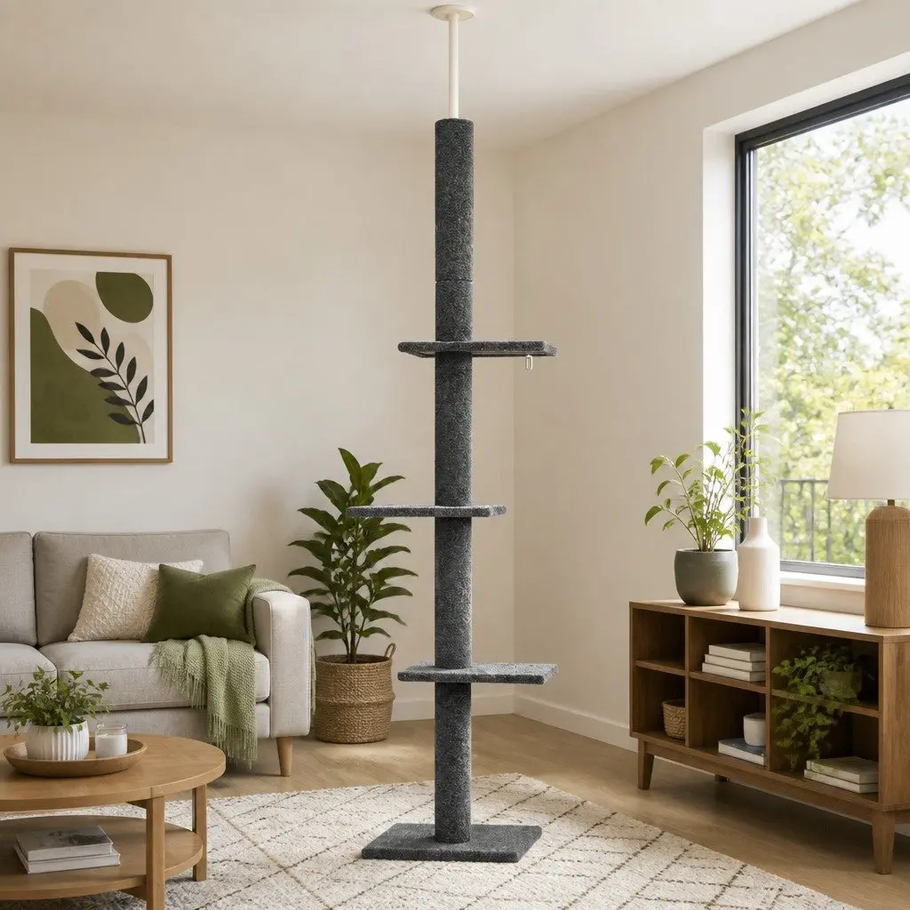 Ceiling Cat Tree Adjustable Height 290cm Grey 4-Level Scratching Post