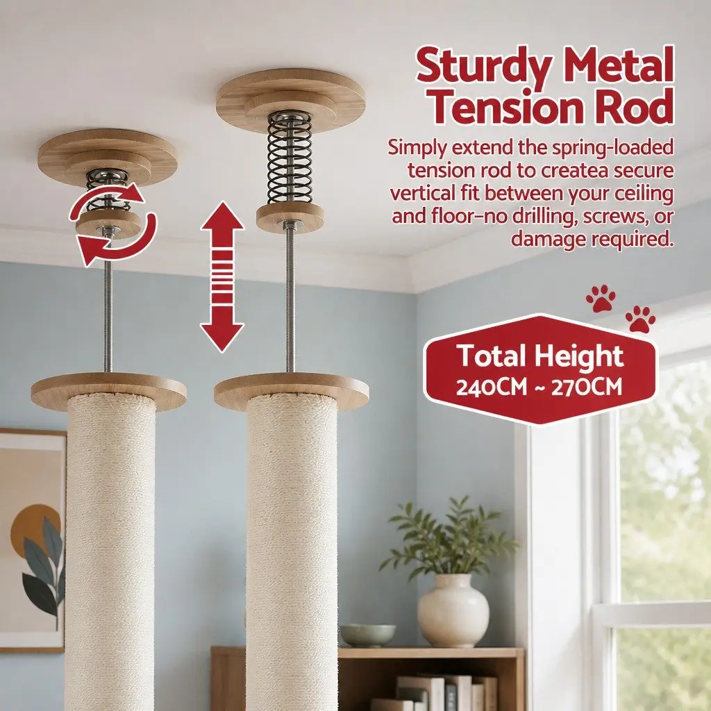 Cat Tree Tower Floor to Ceiling Scratching Post 270cm Multi-Level Platform
