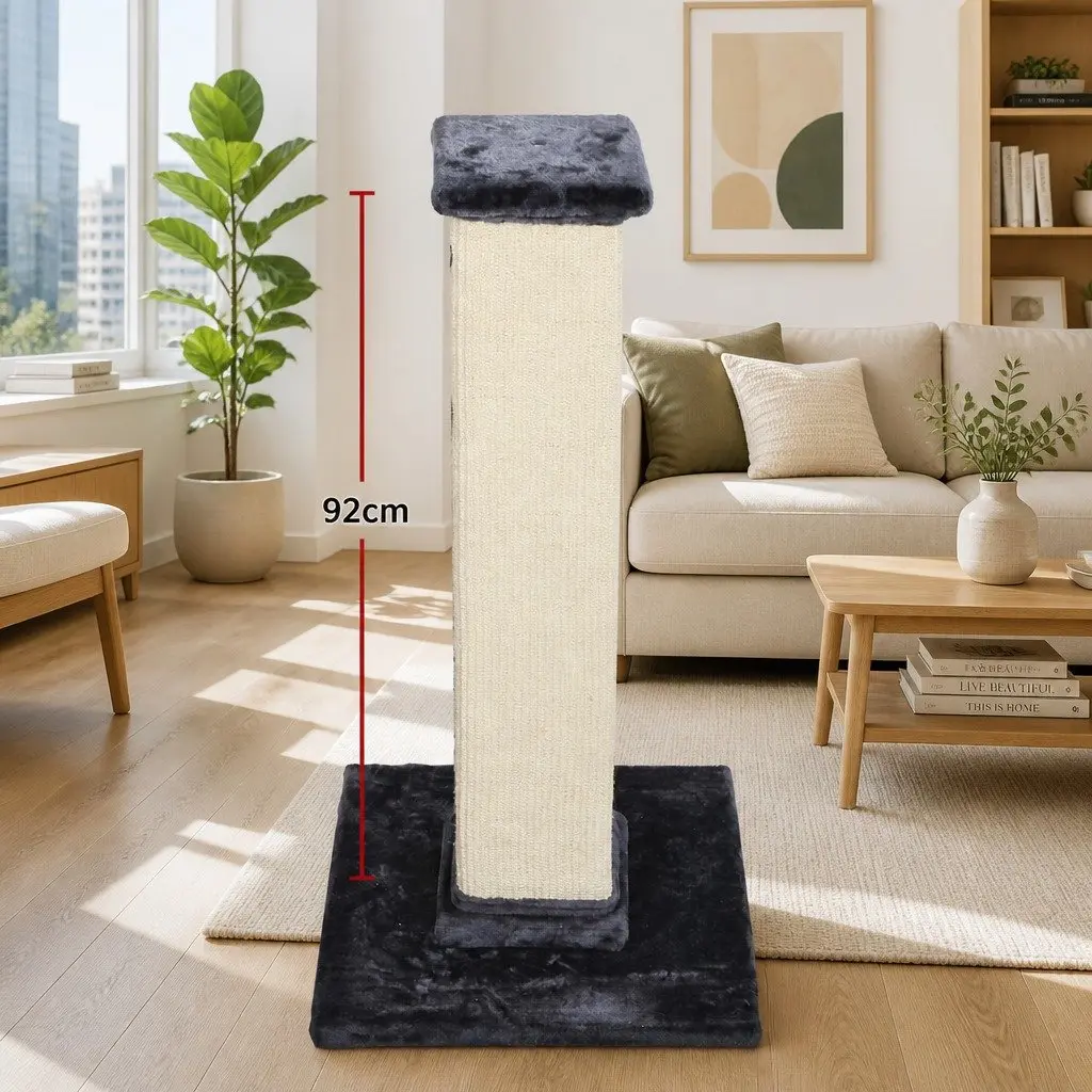 Cat Scratching Post Tall 89cm Sisal Condo Perch Climbing Bed House Grey