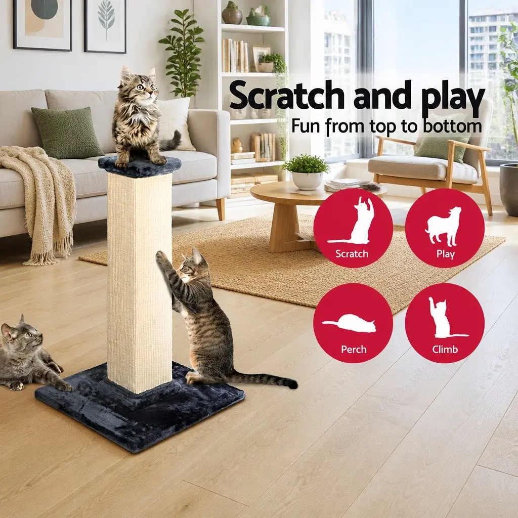 Cat Scratching Post Tall 89cm Sisal Condo Perch Climbing Bed House Grey