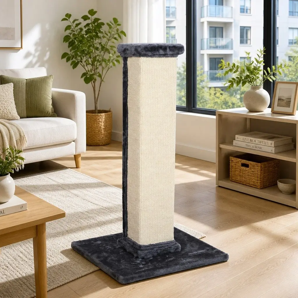 Cat Scratching Post Tall 89cm Sisal Condo Perch Climbing Bed House Grey