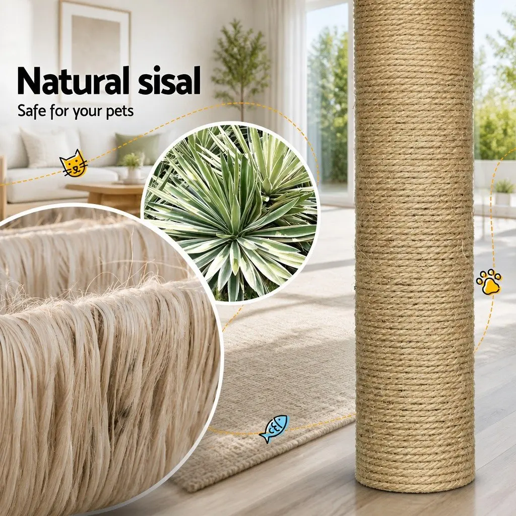 Cat Tree Multi-Level 138cm Scratching Post Climbing House Bed Condo Rattan