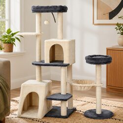 Cat Tree Tower 133cm Rotatable L-Shape Scratching Post Multi-Level Furniture