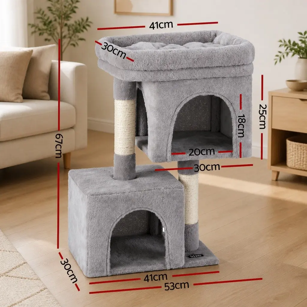Cat Tree 67cm Tower Scratching Post Condo House Light Grey Multi-Level Climber