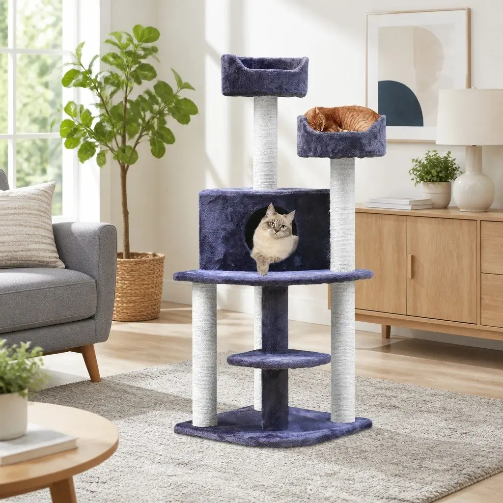 Cat Tree Multi-Level 126cm Scratching Post Condo House Grey