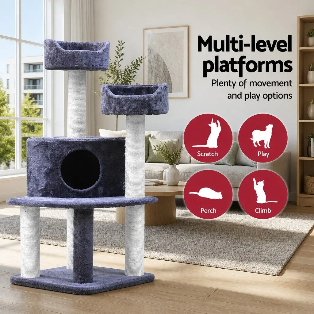 Cat Tree Multi-Level 126cm Scratching Post Condo House Grey