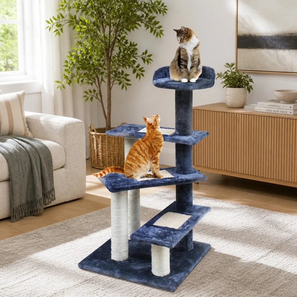 Cat Scratching Post Multi-Level 100cm Tower Condo with Plush Upholstery and Sisal Wrapped Posts