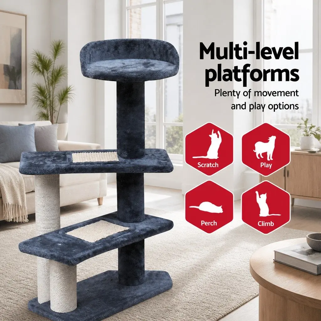 Cat Scratching Post Multi-Level 100cm Tower Condo with Plush Upholstery and Sisal Wrapped Posts