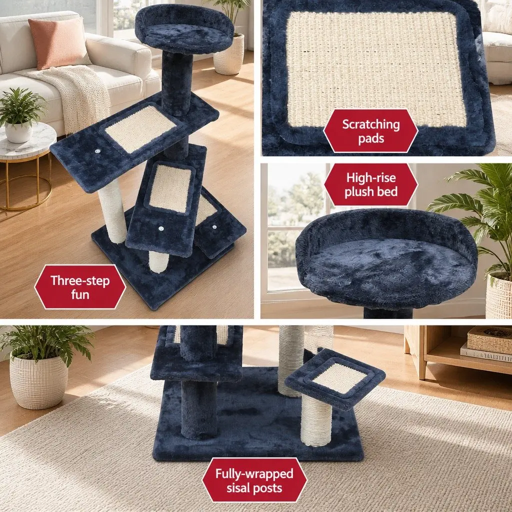 Cat Scratching Post Multi-Level 100cm Tower Condo with Plush Upholstery and Sisal Wrapped Posts
