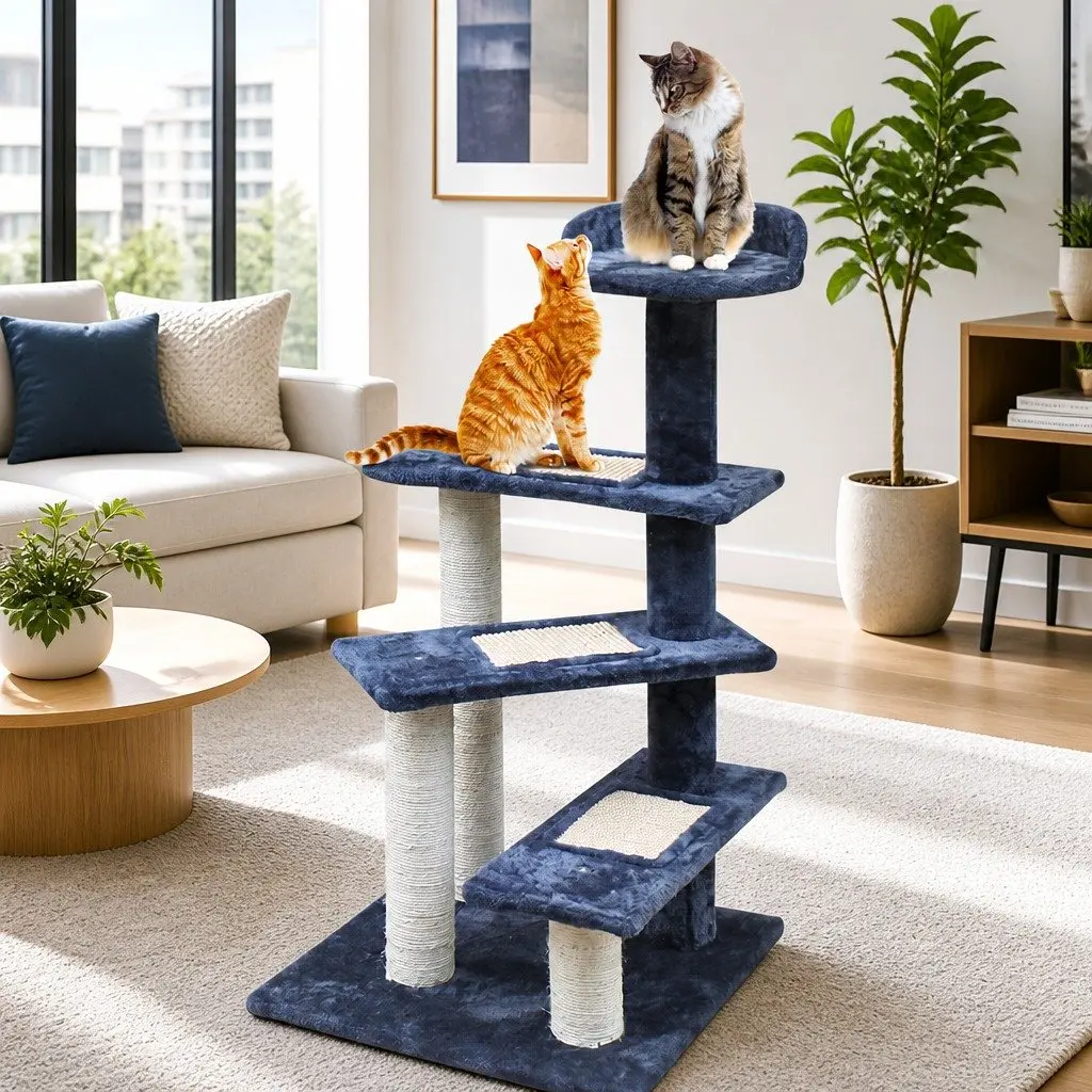 Cat Scratching Post Multi-Level 100cm Tower Condo with Plush Upholstery and Sisal Wrapped Posts