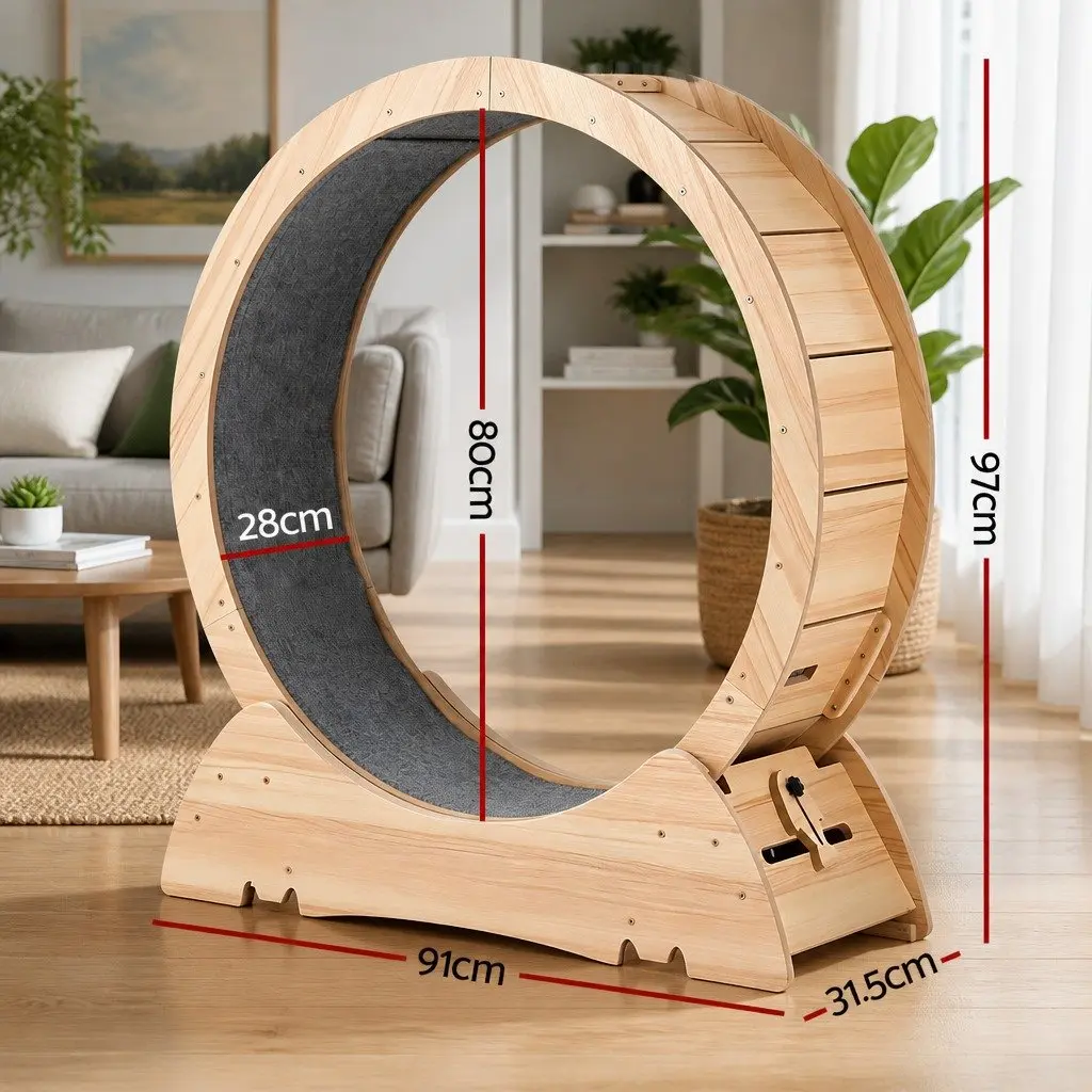 Wooden Cat Exercise Wheel 91cm Large Indoor Treadmill Pet Activity Equipment