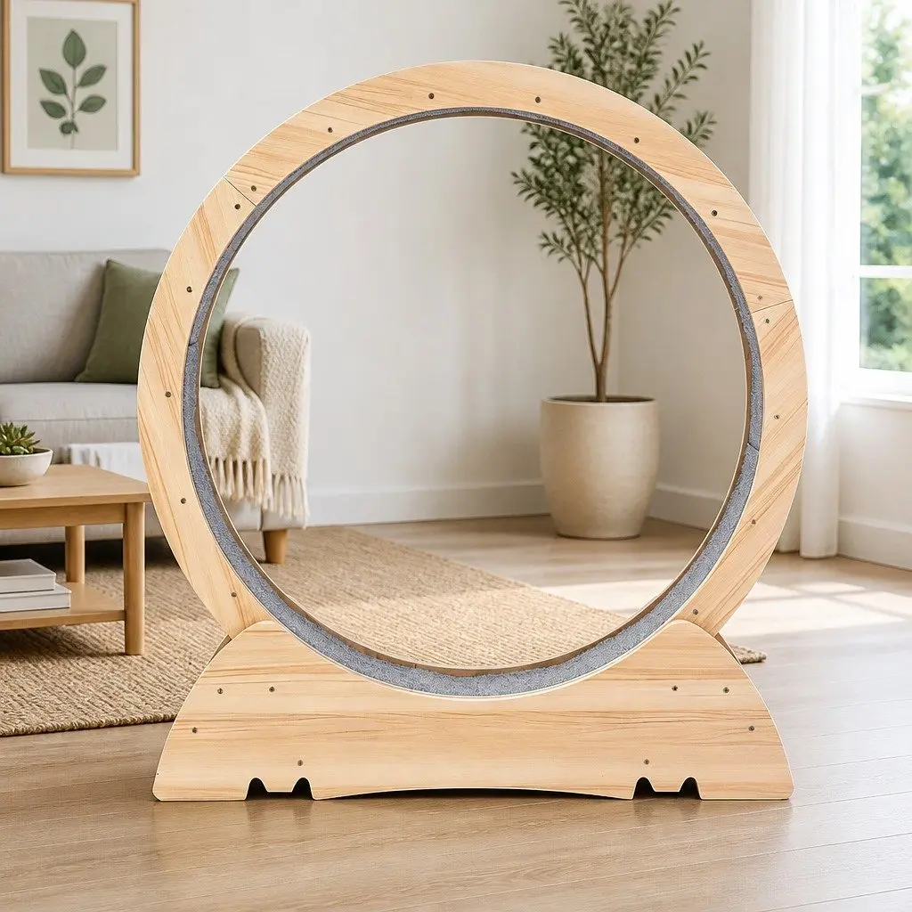 Wooden Cat Exercise Wheel 91cm Large Indoor Treadmill Pet Activity Equipment