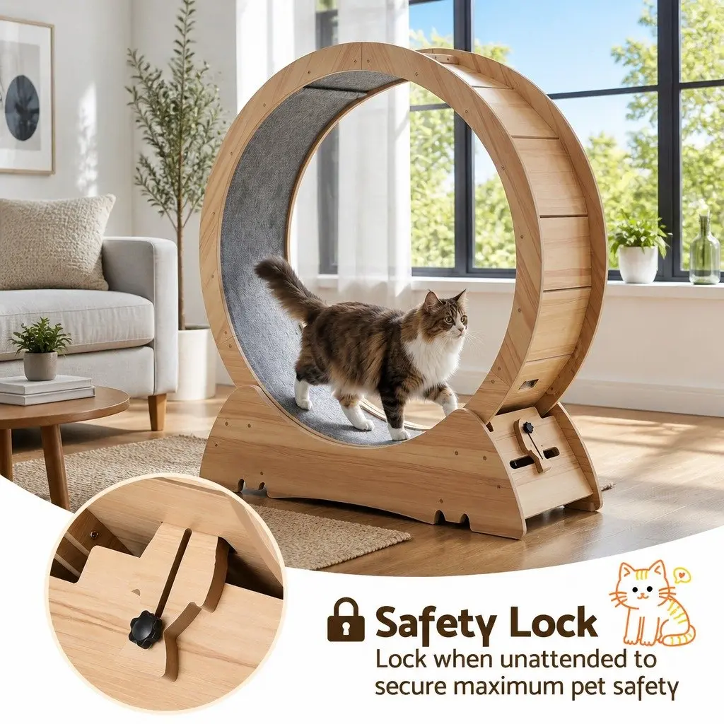 Wooden Cat Exercise Wheel 91cm Large Indoor Treadmill Pet Activity Equipment