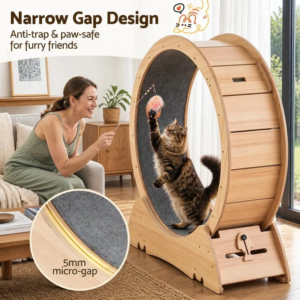 Wooden Cat Exercise Wheel 91cm Large Indoor Treadmill Pet Activity Equipment