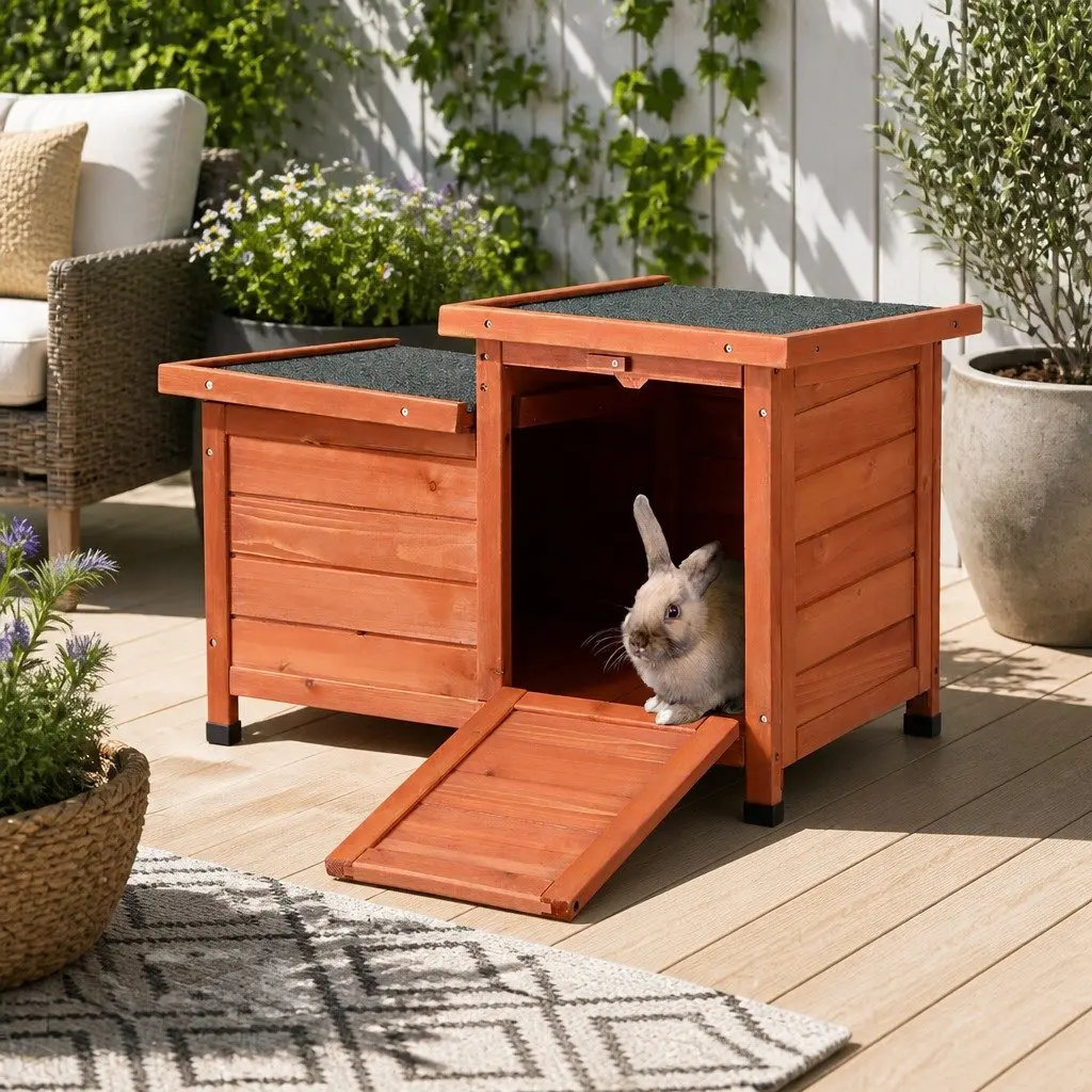 Outdoor Cat House Wooden Shelter Small Animal Hutch Rabbit Enclosure Condo