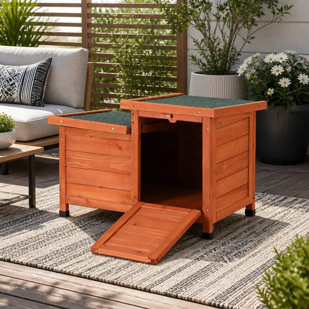 Outdoor Cat House Wooden Shelter Small Animal Hutch Rabbit Enclosure Condo