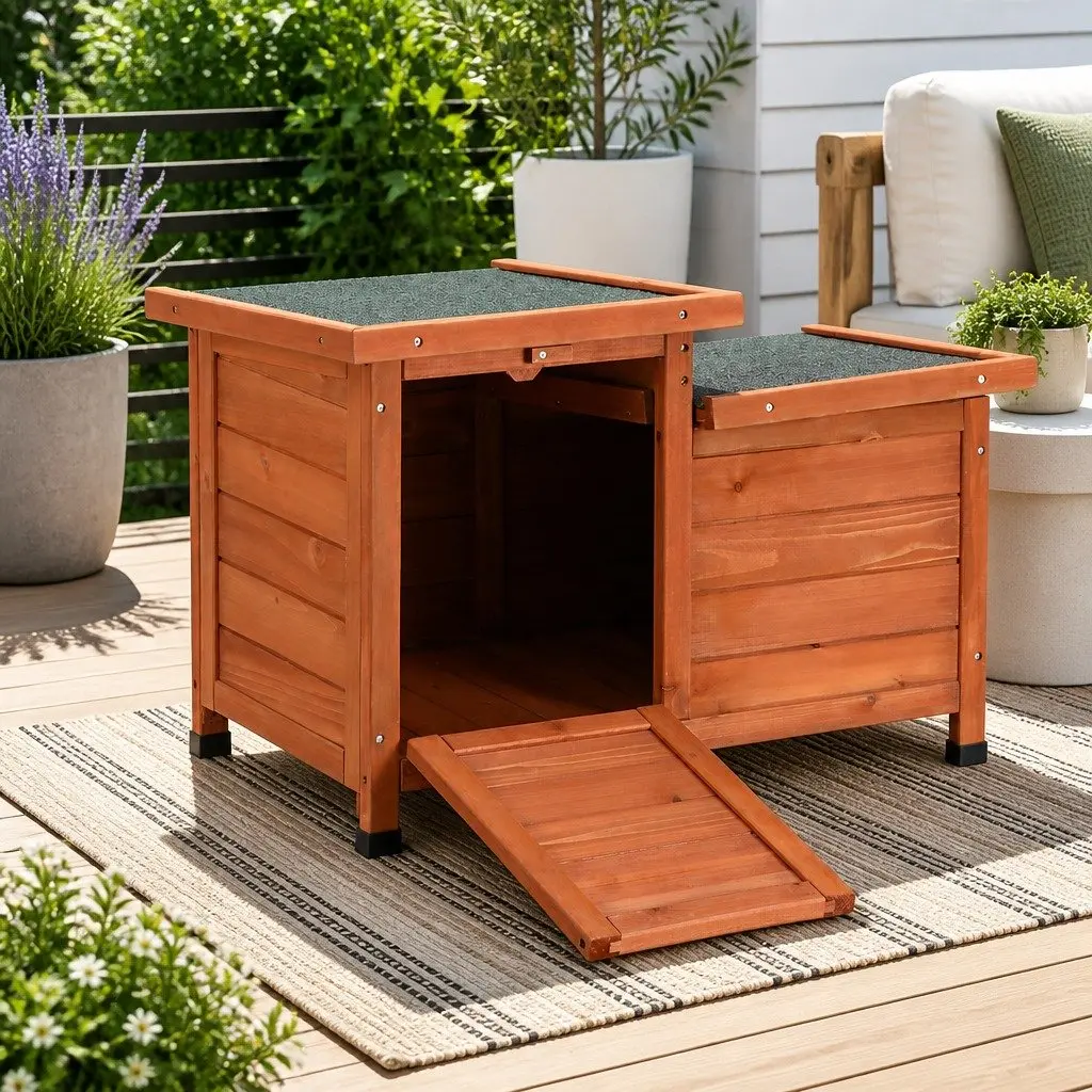 Outdoor Cat House Wooden Shelter Small Animal Hutch Rabbit Enclosure Condo