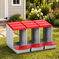 Chicken Nesting Box 3 Hole Roll Away Poultry Hen Laying Egg Hutch Red